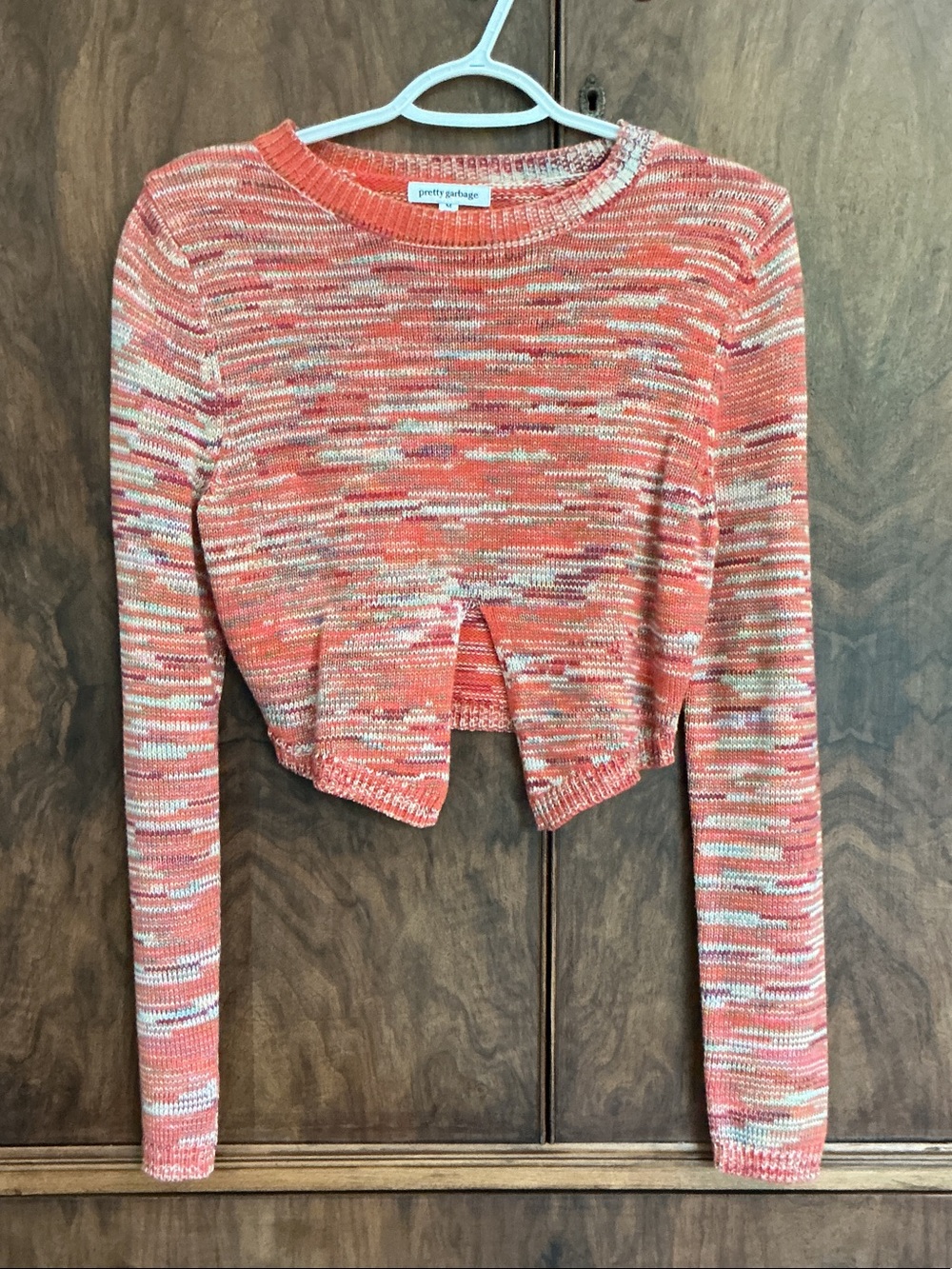 NWOT Pretty Garbage Coral Marled Cropped Knit Sweater